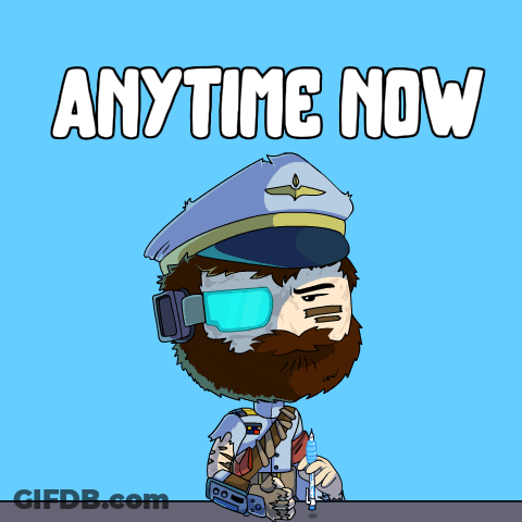 A Cartoon Of A Man With A Beard And The Words Anytime Now GIF