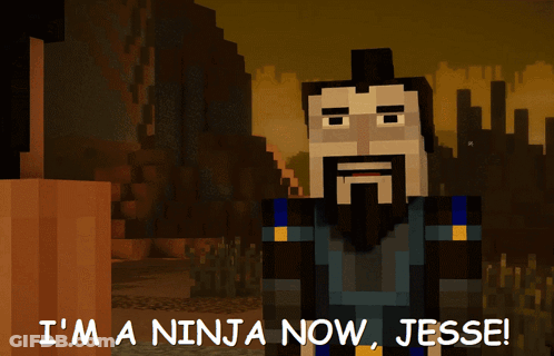 A Cartoon Of A Man With A Beard And The Words I 'M A Ninja Now Jesse On The Bottom GIF