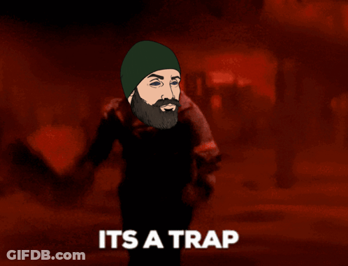 A Cartoon Of A Man With A Beard And The Words " It 'S A Trap " GIF