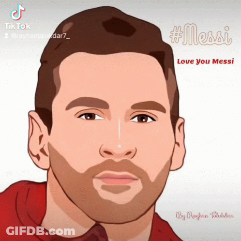 A Cartoon Of A Man With A Beard And The Words Love You Messi GIF