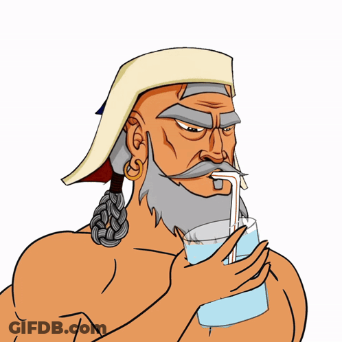 A Cartoon Of A Man With A Beard Drinking From A Glass With A Straw GIF
