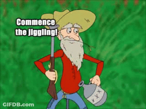Cartoon Man With Gun And Watering Can GIF