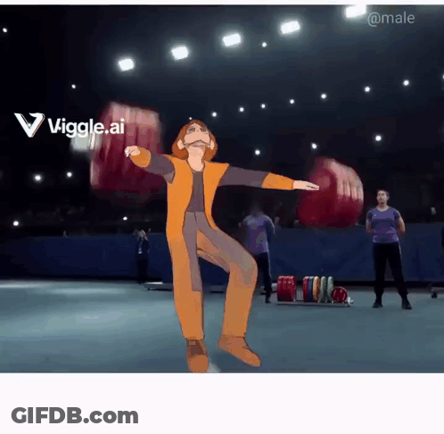 A Cartoon Of A Man With A Beard Is Dancing In Front Of A Sign That Says Viggle Ai GIF