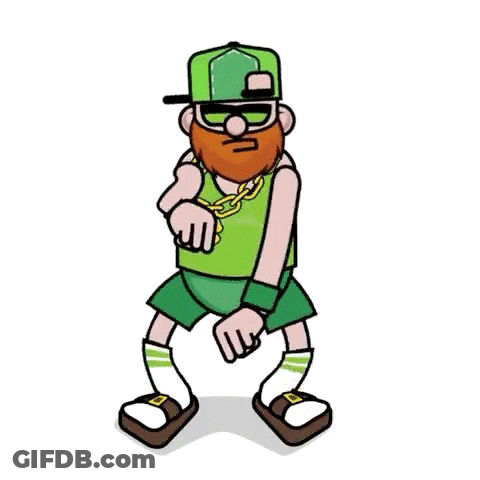 A Cartoon Of A Man With A Beard Wearing A Green Hat , Shorts , And Sandals . GIF