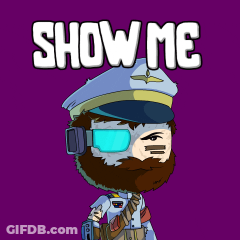 A Cartoon Of A Man With A Beard Wearing A Hat And Goggles Says Show Me GIF