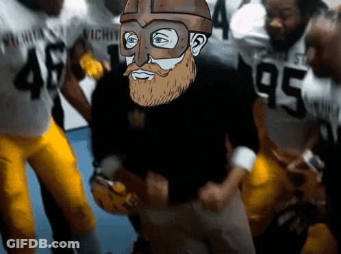 A Cartoon Of A Man With A Beard Wearing A Helmet And A Number 95 Jersey GIF