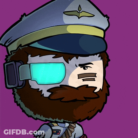 A Cartoon Of A Man With A Beard Wearing A Military Hat And Goggles GIF