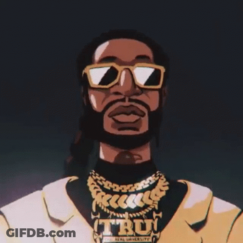 A Cartoon Of A Man With A Beard Wearing Sunglasses And A Gold Chain . GIF