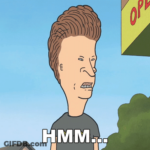 A Cartoon Of A Man With A Big Head And The Word Hmm Below Him GIF