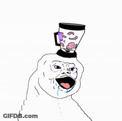 A Cartoon Of A Man With A Blender On Top Of His Head . GIF