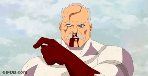 A Cartoon Of A Man With A Bloody Nose And A Red Glove GIF