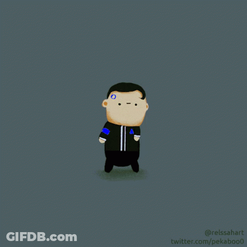 A Cartoon Of A Man With A Blue Button On His Arm GIF