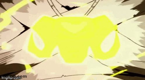 A Cartoon Of A Man With A Blue Face And A Yellow Light Coming Out Of His Chest GIF