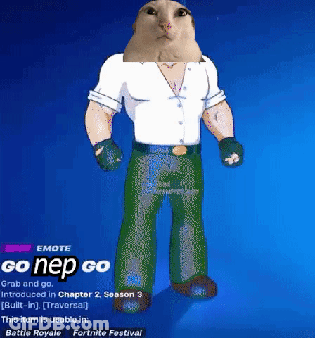 A Cartoon Of A Man With A Cat 'S Face And The Words " Go Nep Go " On The Bottom Right GIF