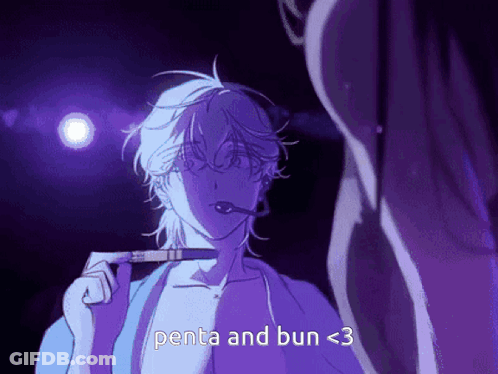 A Cartoon Of A Man With A Cigarette In His Mouth And The Words Penta And Bun < 3 GIF