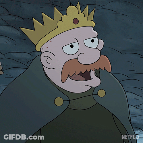 A Cartoon Of A Man With A Crown On His Head And The Words I 'M Back Baby GIF