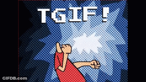 A Cartoon Of A Man With A Fist In The Air And The Words Tgif Written Above Him GIF
