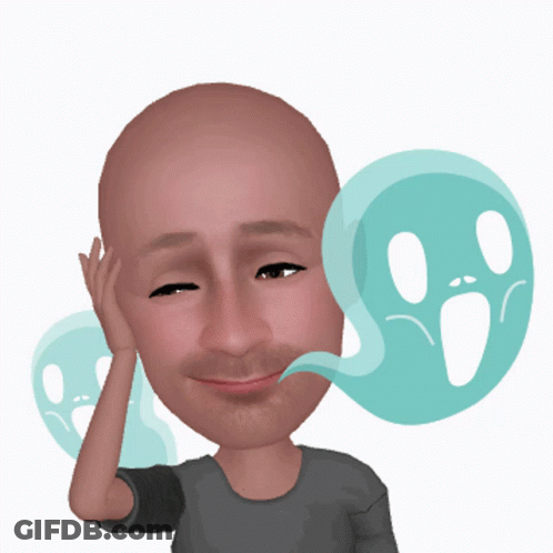 A Cartoon Of A Man With A Ghost Behind His Head GIF