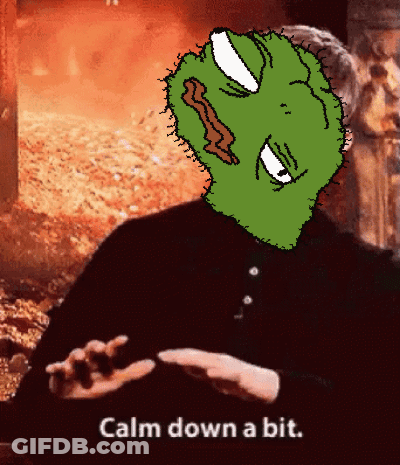 A Cartoon Of A Man With A Green Face And The Words Calm Down A Bit Below It GIF