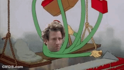 A Cartoon Of A Man With A Green Hose Around His Head GIF
