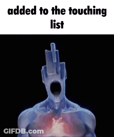 A Cartoon Of A Man With A Hand On His Head And The Words `` Added To The Touching List '' . GIF