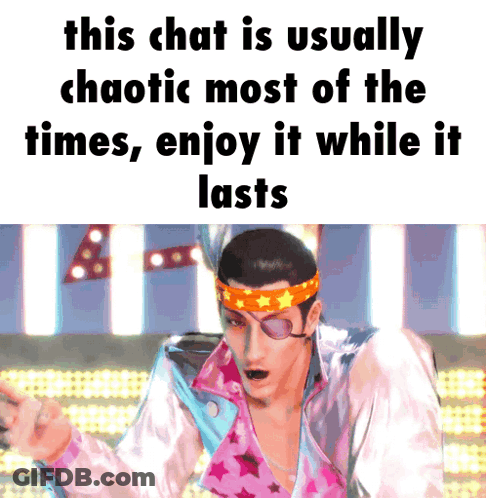 A Cartoon Of A Man With A Headband That Says This Chat Is Usually Chaotic Most Of The Times GIF