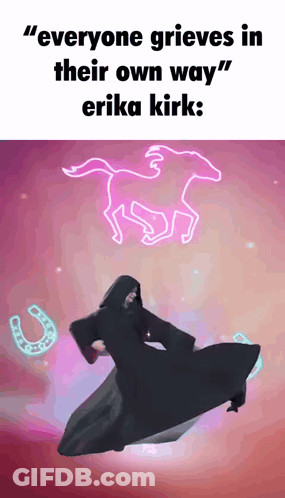 A Cartoon Of A Man With A Horse And The Words " Everyone Grieves In Their Own Way " On The Bottom GIF