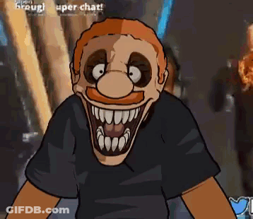 A Cartoon Of A Man With A Huge Smile On His Face And Big Teeth . GIF