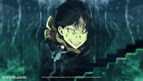 A Cartoon Of A Man With A Knife In One Hand GIF
