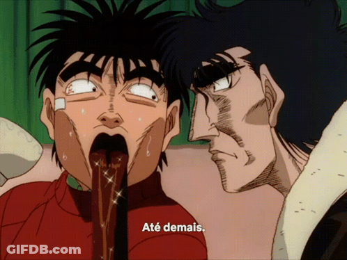 A Cartoon Of A Man With A Long Tongue And The Words " Até Demais " On The Bottom GIF