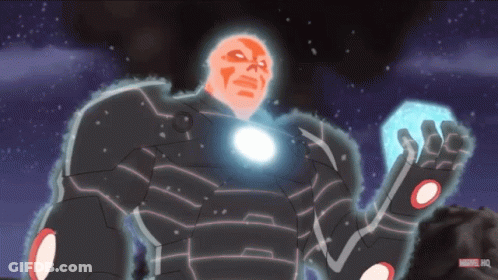 A Cartoon Of A Man With A Marvel Logo On The Bottom Left GIF