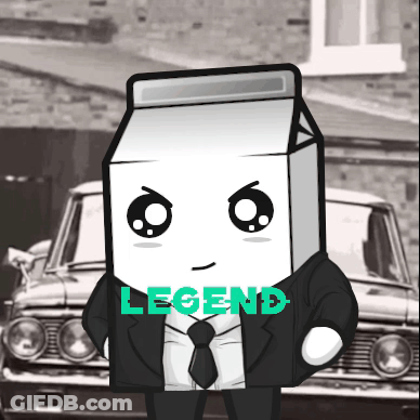 A Cartoon Of A Man With A Milk Carton On His Head And The Word Legend On The Bottom Right GIF