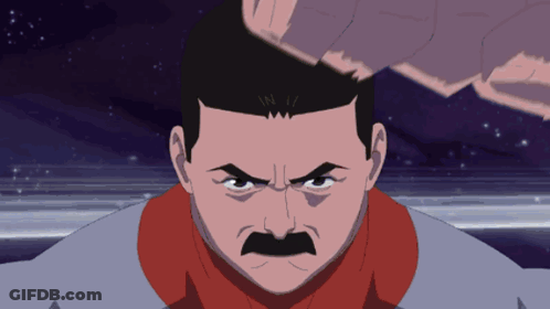 A Cartoon Of A Man With A Mustache And A Gray Shirt GIF
