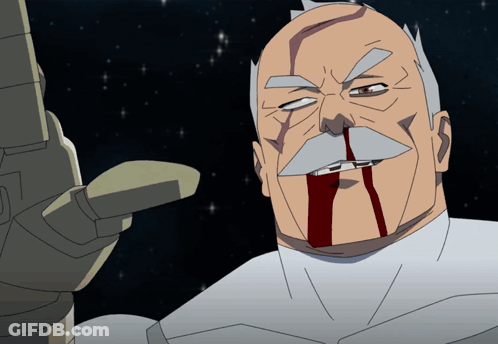 A Cartoon Of A Man With A Mustache And Blood Coming Out Of His Nose GIF