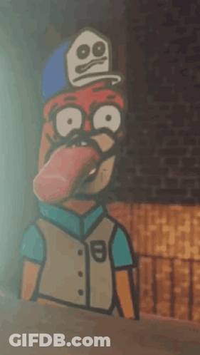 A Cartoon Of A Man With A Mustache And Glasses Is Licking A Bottle Of Ketchup . GIF