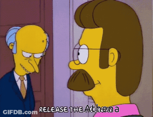 A Cartoon Of A Man With A Mustache And Glasses Says Release The Athena GIF
