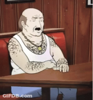 Cartoon Man With Mustache Sitting At Table GIF