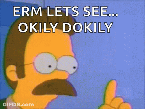 A Cartoon Of A Man With A Mustache Says " Erm Lets See ... Okily Dokily " GIF