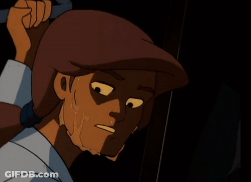 A Cartoon Of A Man With A Ponytail And A Hat GIF