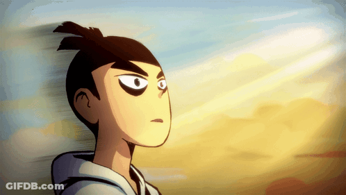 A Cartoon Of A Man With A Ponytail Looks To The Side GIF