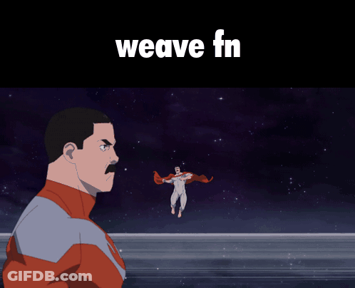 A Cartoon Of A Man With A Red Cape And The Words Weave Fn Above Him GIF