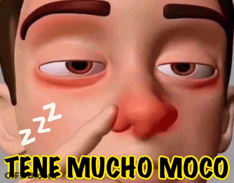 A Cartoon Of A Man With A Red Nose And The Words " Tiene Mucho Moco " Below Him GIF
