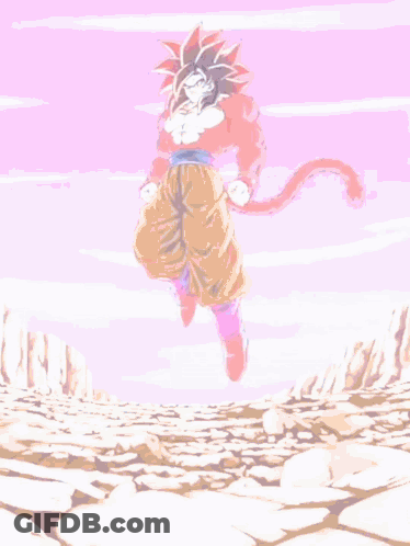 A Cartoon Of A Man With A Red Tail Standing On A Rocky Hillside GIF