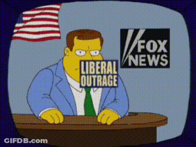 A Cartoon Of A Man With A Sign That Says Liberal Outrage GIF