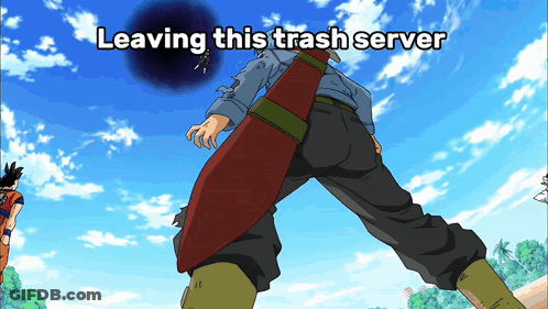 A Cartoon Of A Man With A Skateboard And The Words Leaving This Trash Server GIF
