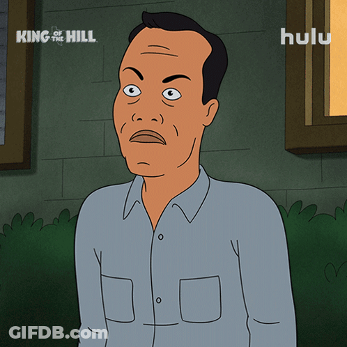A Cartoon Of A Man With A Surprised Look On His Face And The Words Of Course Below Him GIF