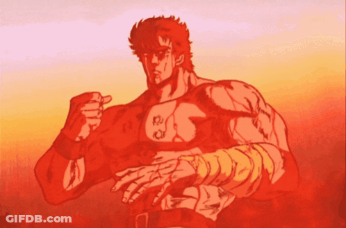 A Cartoon Of A Man With A Tattoo On His Chest That Says ' Samurai ' On It GIF