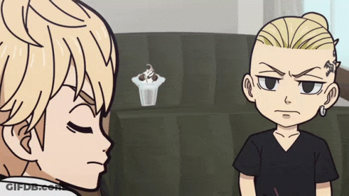 A Cartoon Of A Man With A Tattoo On His Forehead Standing Next To Another Man GIF
