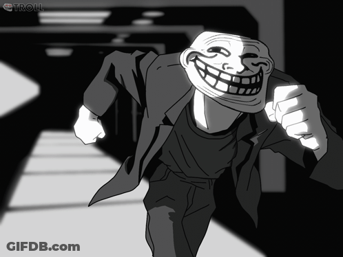 A Cartoon Of A Man With A Troll Mask On His Face GIF
