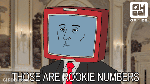 A Cartoon Of A Man With A Tv Head And The Words Those Are Rookie Numbers Below Him GIF